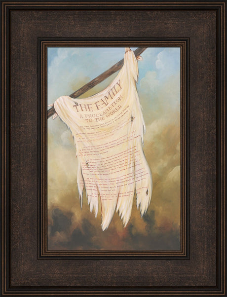 Title of liberty flag from the book of mormon with the Family Proclamation on it. Art 10