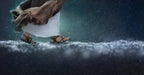 Detail of Jesus's feet walking on water. 