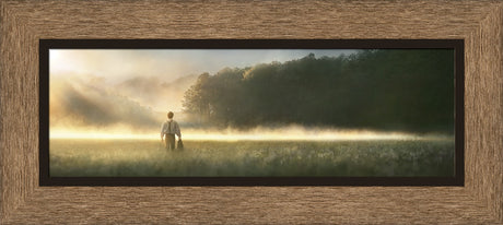 Young Joseph Smith walking towards a grove of trees. art 12