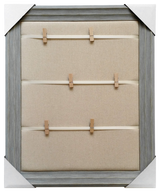 19x23 Framed Memo Board, 3 stripe ribbons with 6 clothespins over plain fabric, Blue frame