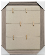 19x23 Framed Memo Board, Clothespins with twine over plain fabric, Light Brown frame