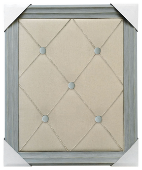 Square gray headboard with buttons, from Altus Fine Arts.