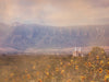 A landscape featuring the Logan Utah Temple with mountains and sunflowers.