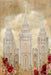 Salt Lake Utah Temple with red and pink flowers. 