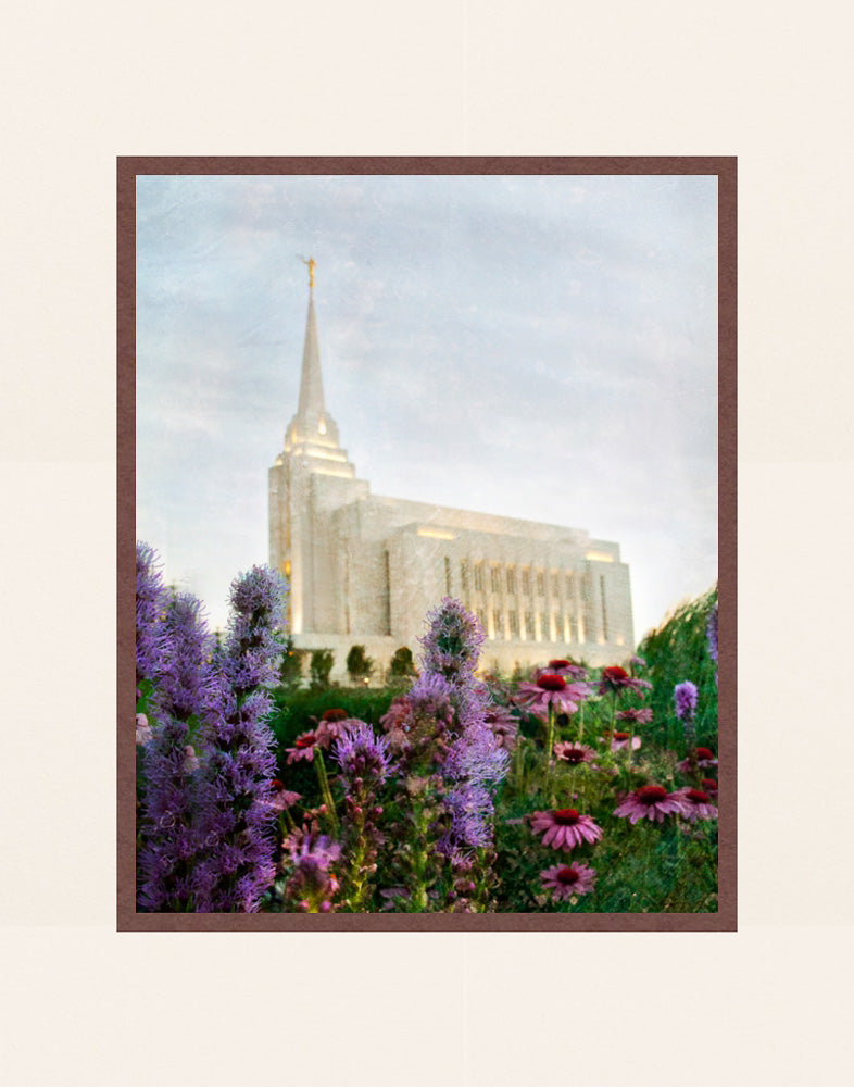 Rexburg Temple: Summer Flowers by Mandy Jane Williams