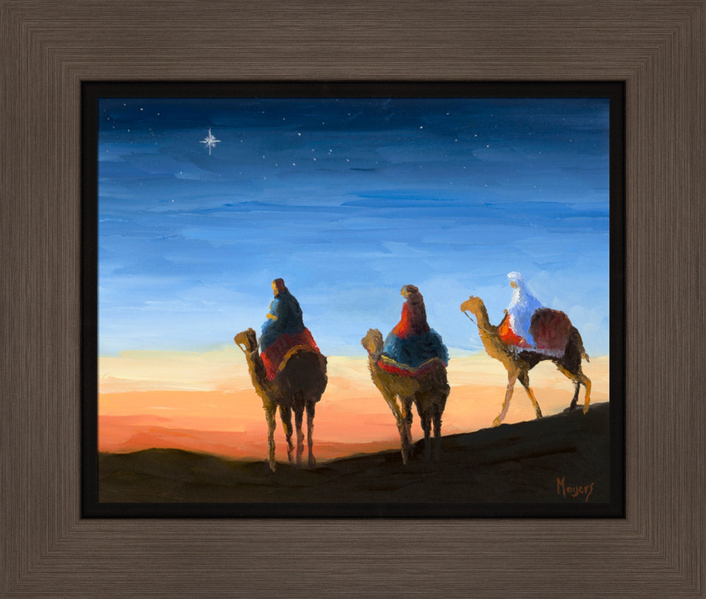 We Three Kings 16x18 framed giclee canvas light brown frame