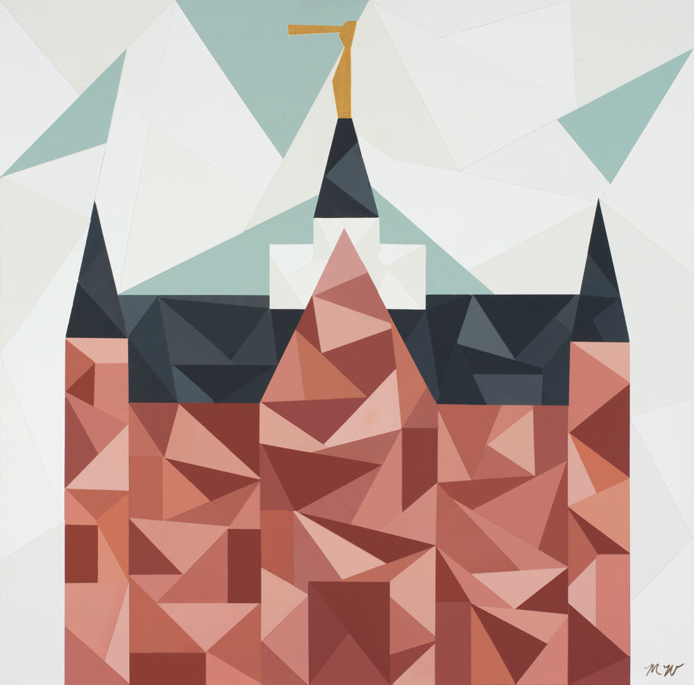 Geometric painting of the Provo City Center Utah temple. 