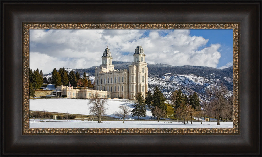 Manti Temple - Snow Panoramic by Robert A Boyd