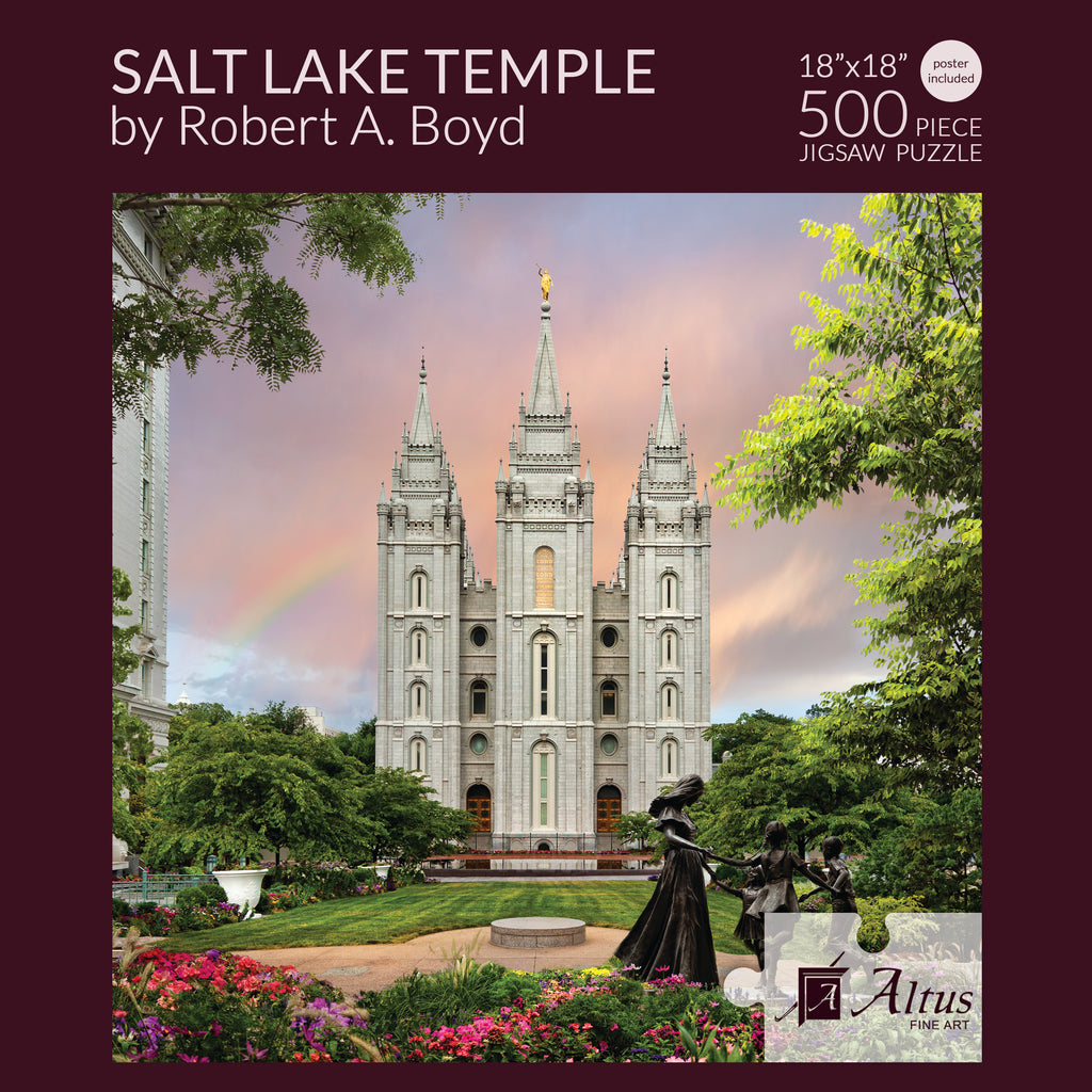 Salt Lake Temple- Spring Statue 18x18 jigsaw puzzle 500 piece