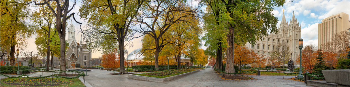 Salt Lake Temple - Fall on Temple Square wide panoramic by Robert A Boyd