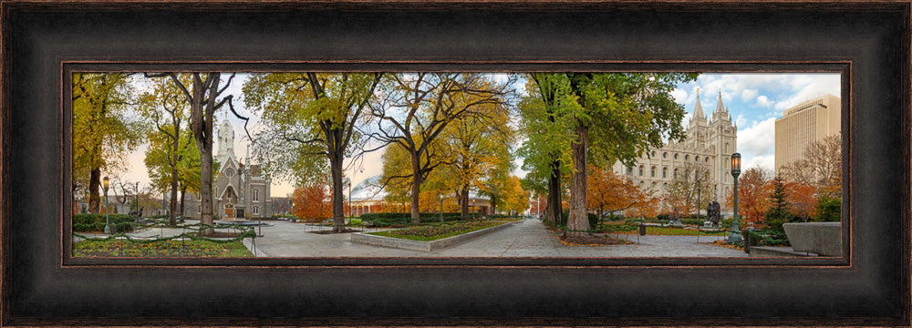 Salt Lake Temple - Fall on Temple Square wide panoramic by Robert A Boyd