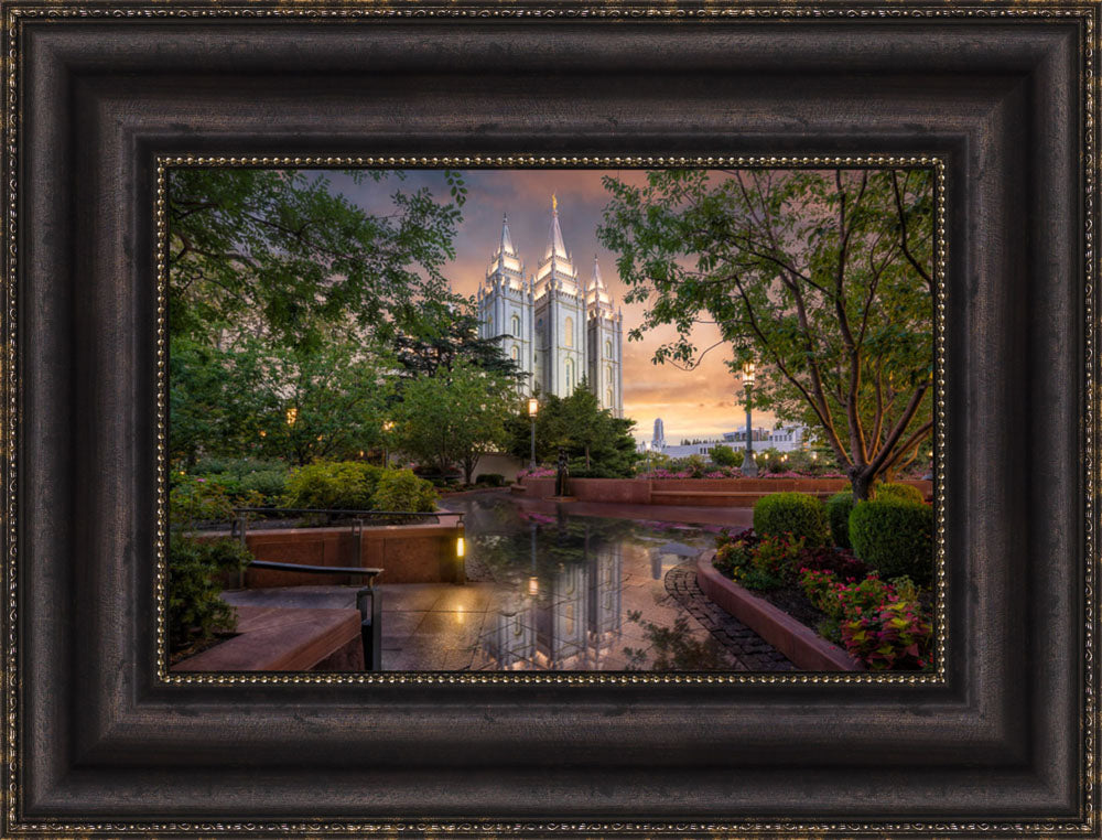 Salt Lake Temple - A Covenant People 17x22 framed giclee canvas dark brown frame