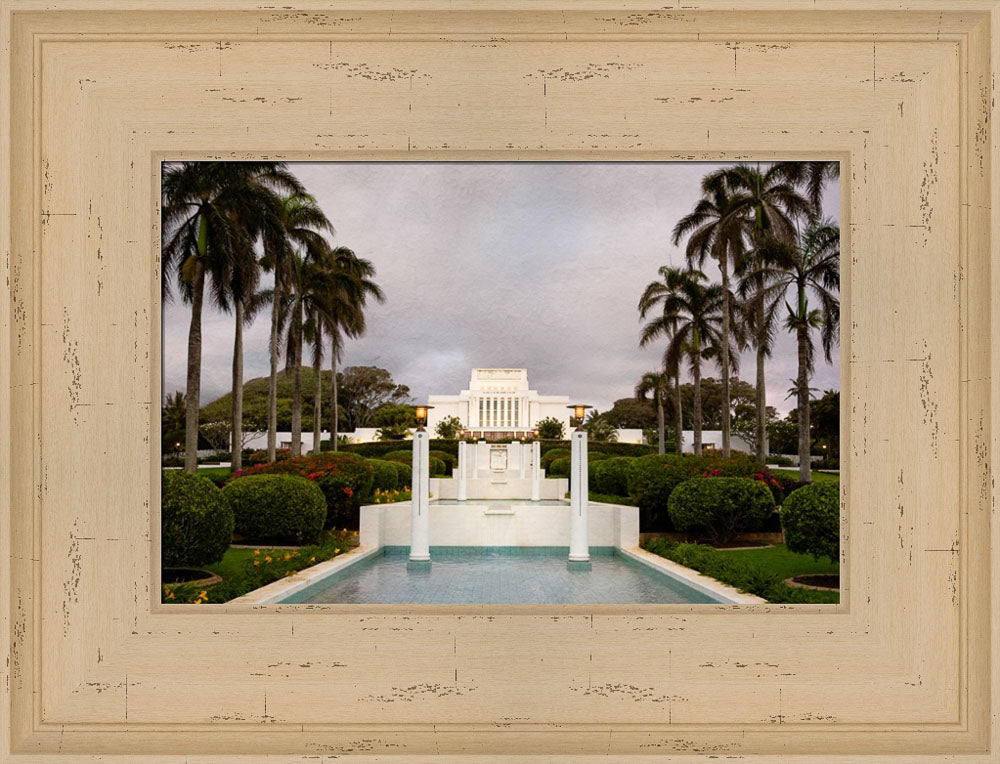 Laie Temple - Textured Sky by Robert A Boyd