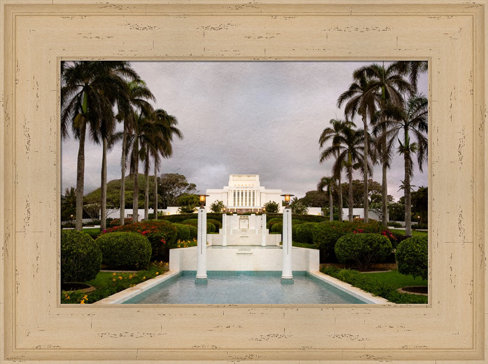 Laie Temple - Textured Sky by Robert A Boyd