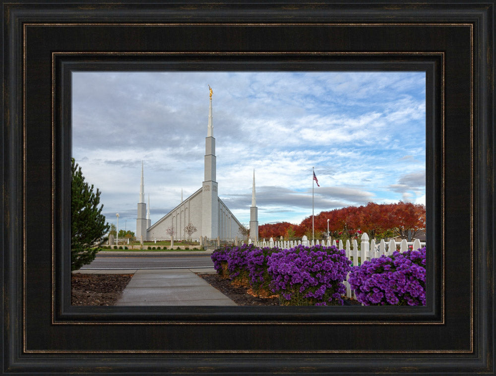 Boise Temple - Purple Flowers by Robert A Boyd