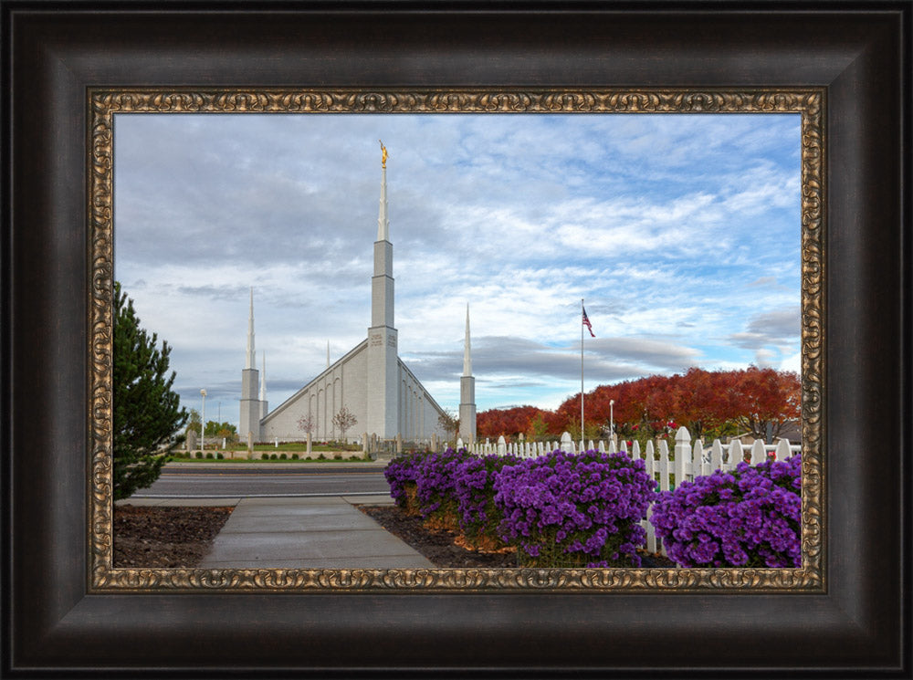 Boise Temple - Purple Flowers by Robert A Boyd