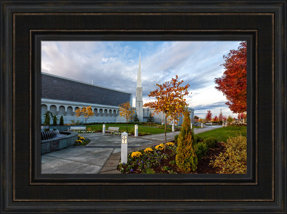 Boise Temple - Autumn Fountains by Robert A Boyd