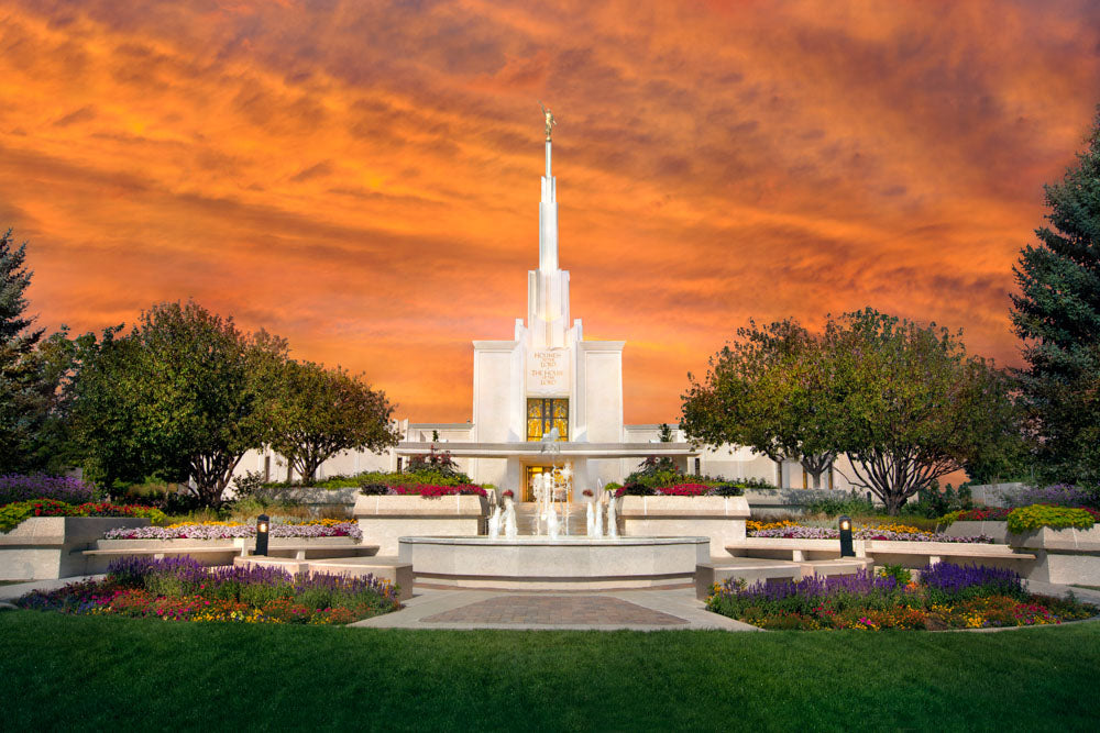 Denver Temple - Orange Sky by Robert A Boyd