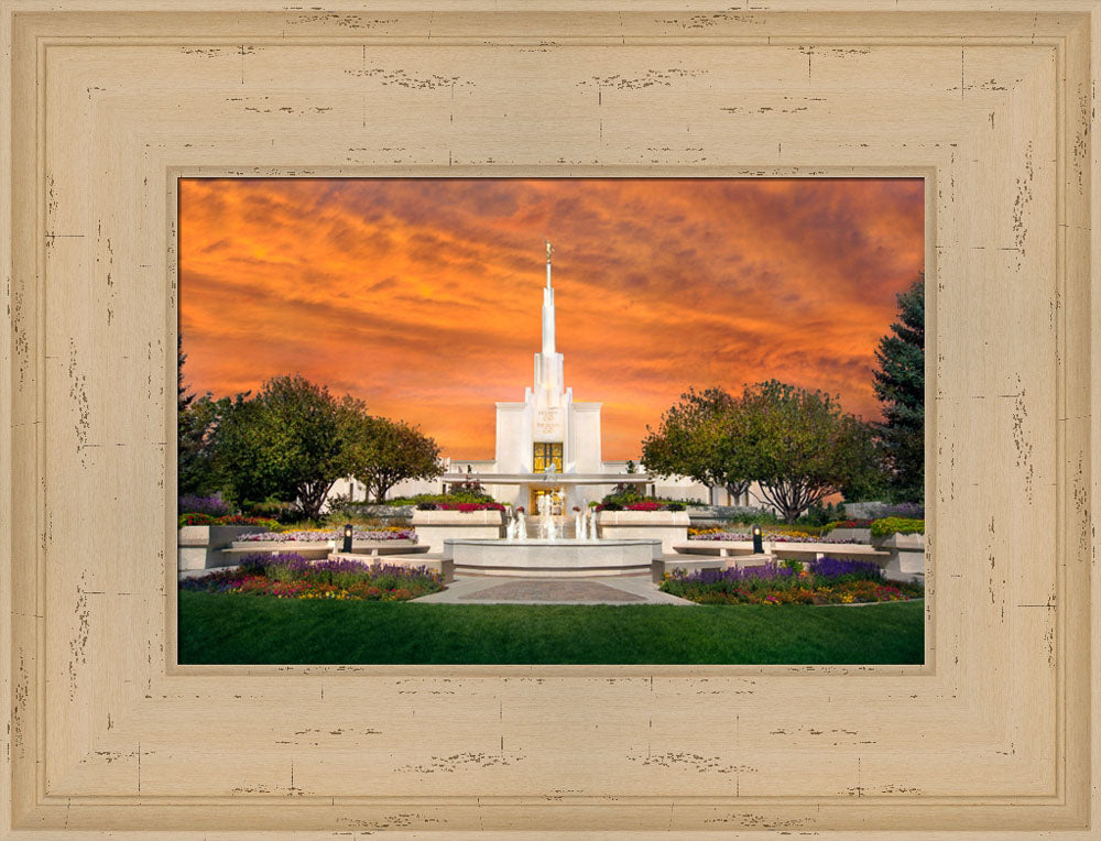 Denver Temple - Orange Sky by Robert A Boyd