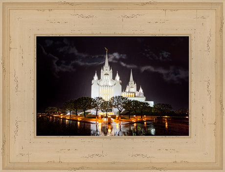 San Diego Temple - Rain Reflections by Robert A Boyd