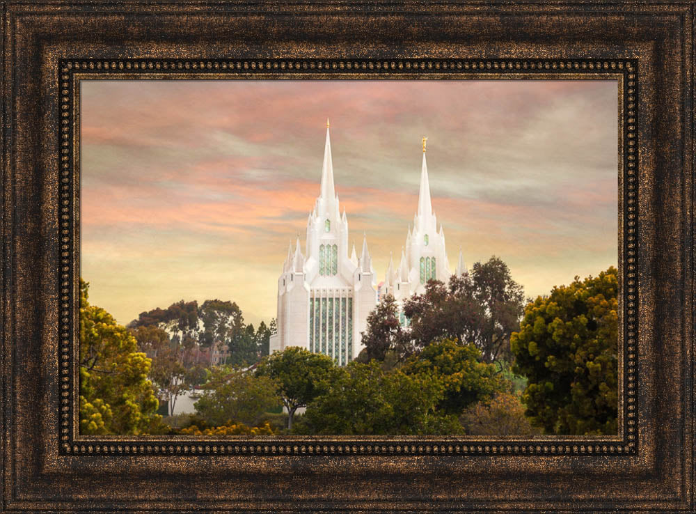 San Diego Temple - Yellow Skies by Robert A Boyd