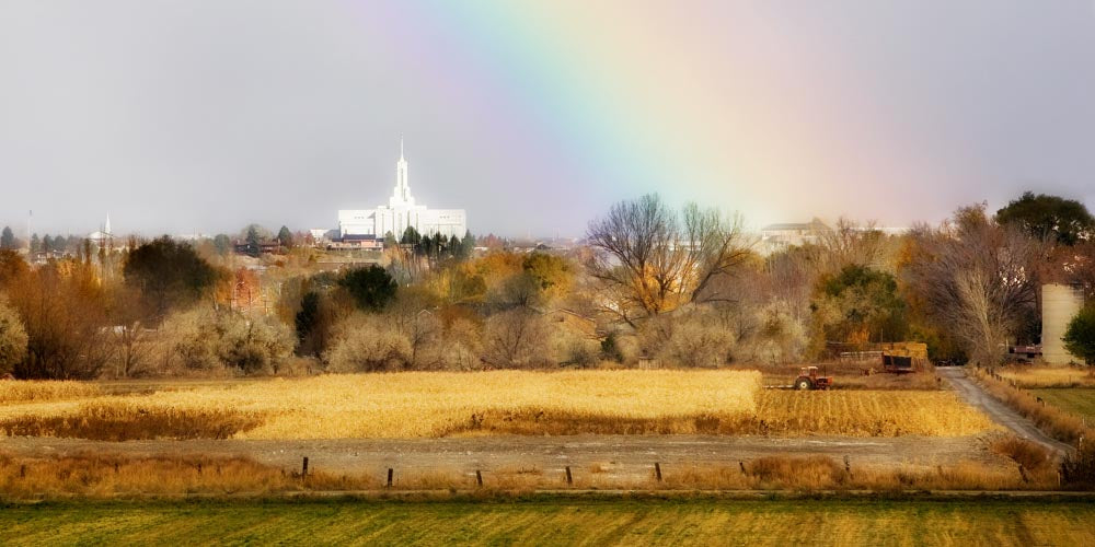 Mt Timpanogos Temple - Rainbow by Robert A Boyd