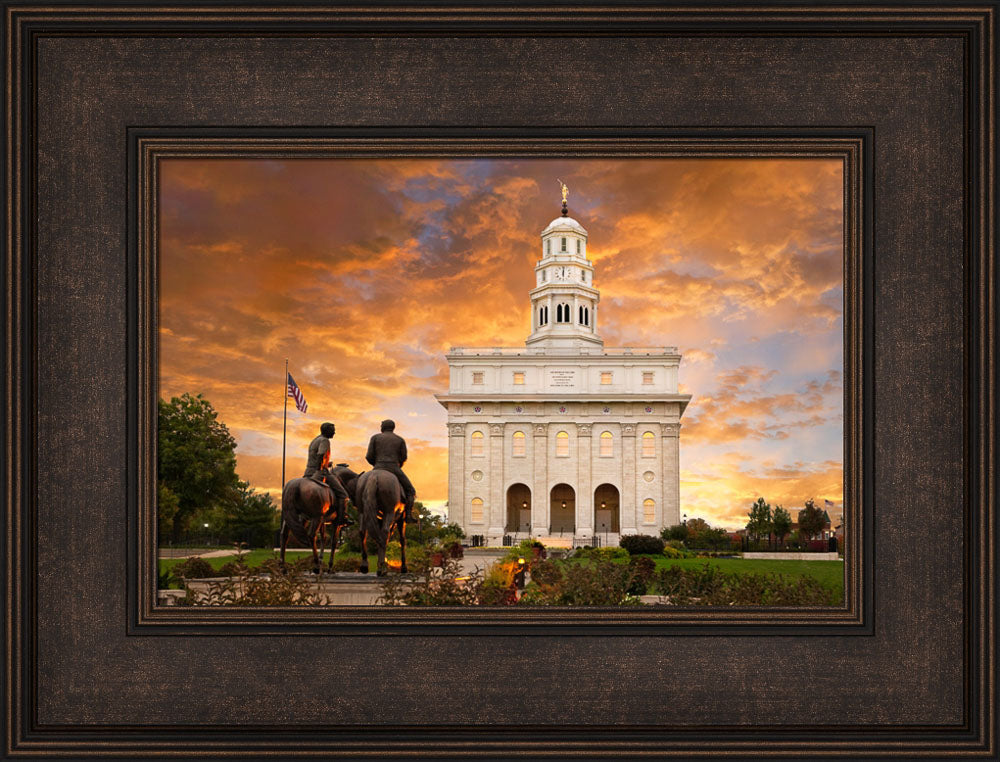 Nauvoo Temple - Sunrise with Joseph and Hyrum by Robert A Boyd