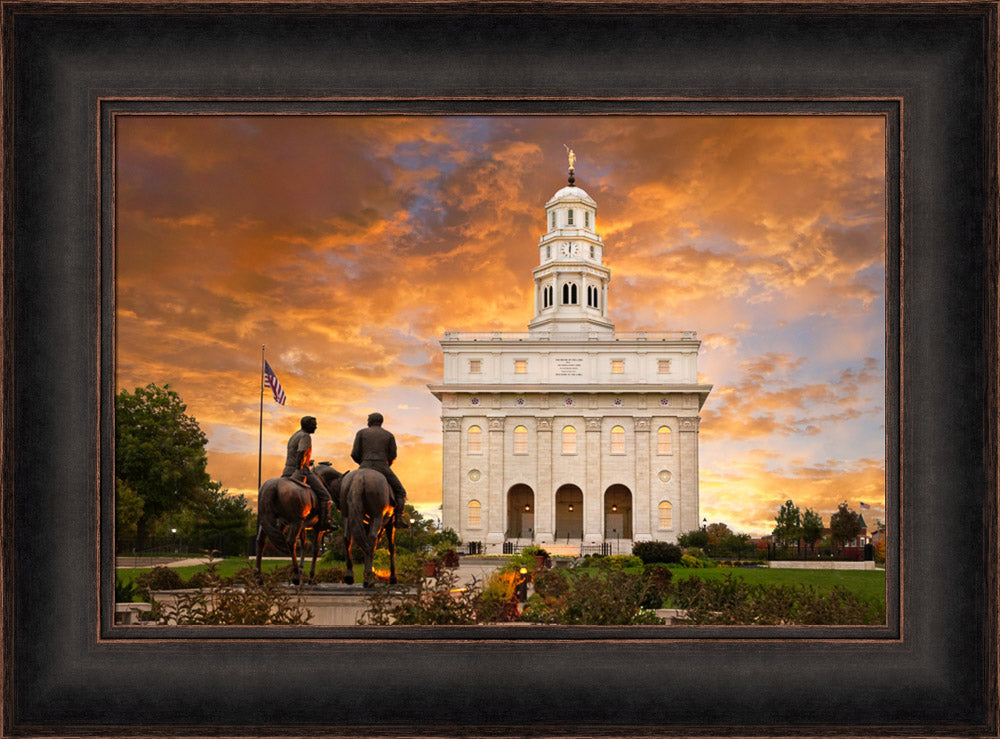 Nauvoo Temple - Sunrise with Joseph and Hyrum by Robert A Boyd
