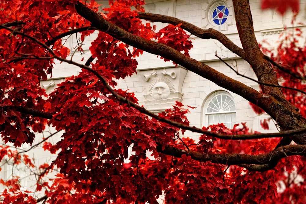 Nauvoo Temple - Red Leaves by Robert A Boyd