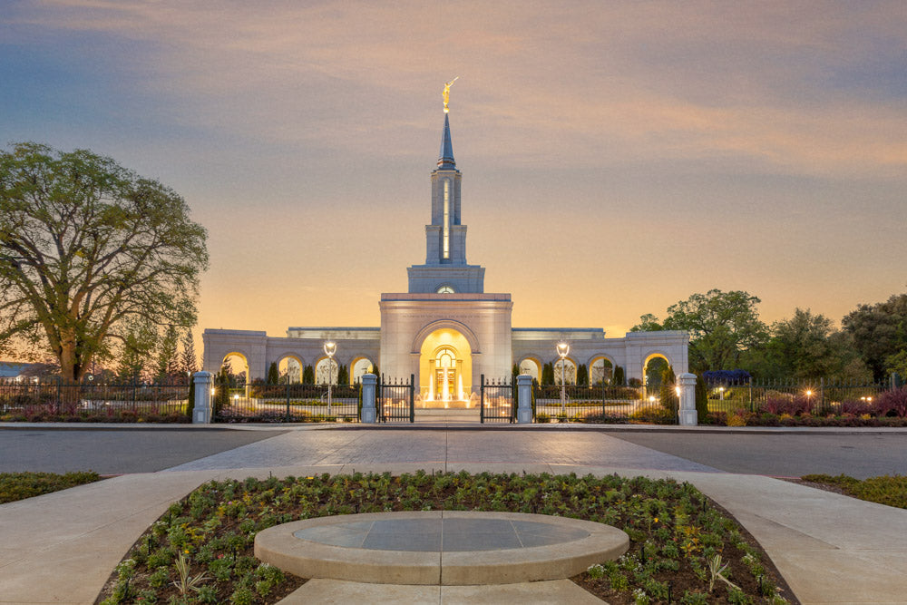 Sacramento Temple - Sunset Fountains by Robert A Boyd