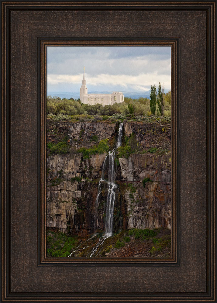 Twin Falls Temple - Waterfall Vertical by Robert A Boyd