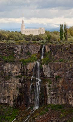 Twin Falls Temple - Waterfall Vertical by Robert A Boyd | Altus