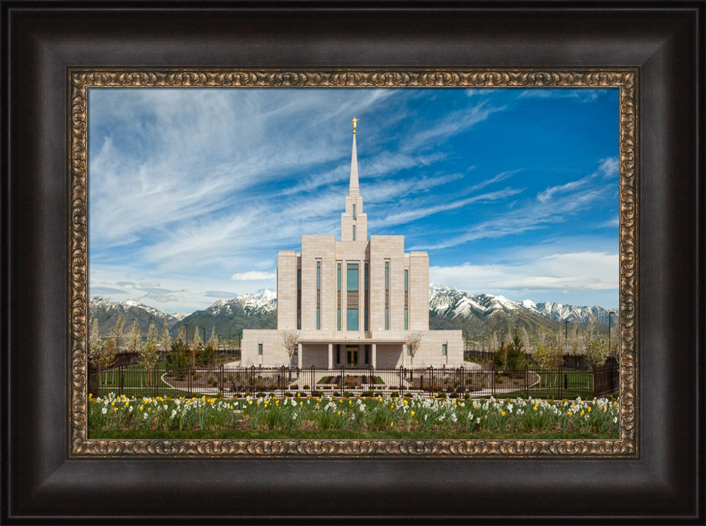 Oquirrh Mountain Temple - Spring Blossoms by Robert A Boyd