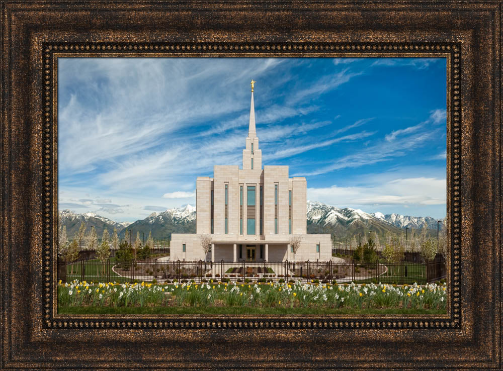 Oquirrh Mountain Temple - Spring Blossoms by Robert A Boyd