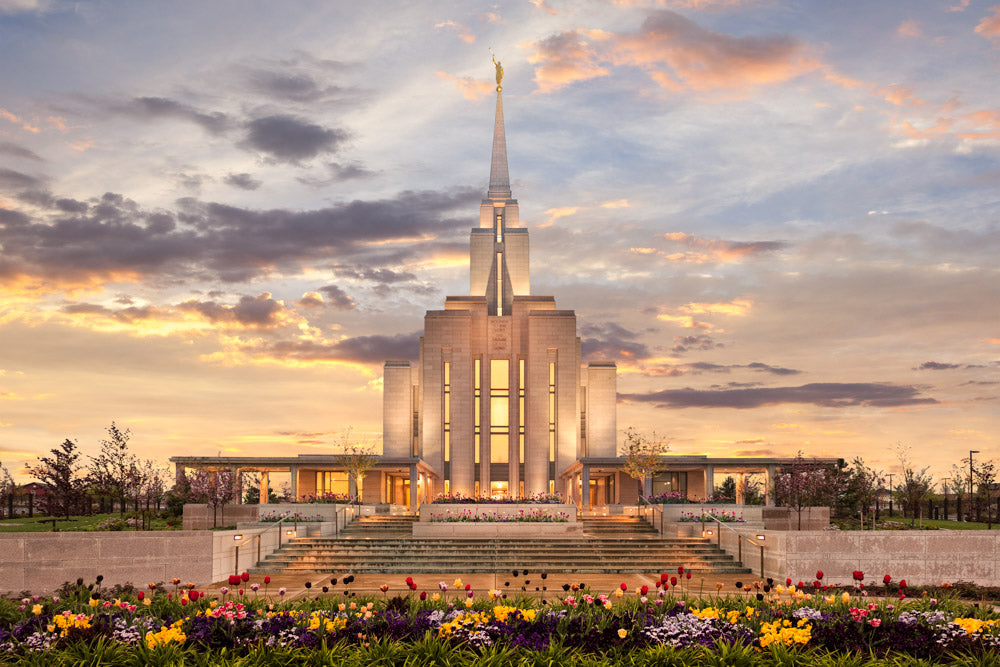 Oquirrh Mountain Temple - Golden Springtime by Robert A Boyd