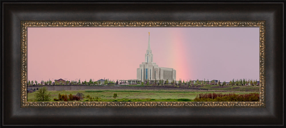 Oquirrh Mountain Temple - Rainbow Sky panoramic by Robert A Boyd