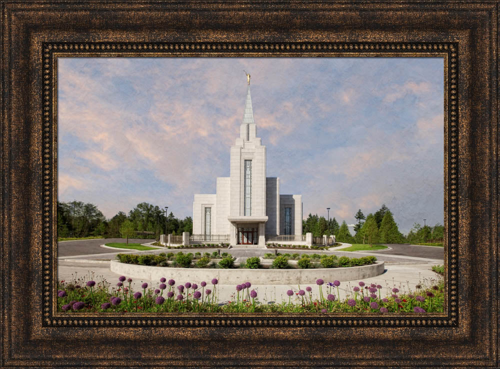 Vancouver BC Temple - Purple Flowers by Robert A Boyd