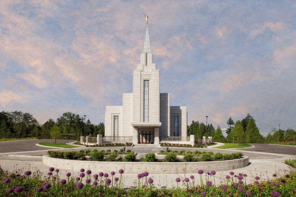Vancouver BC Temple - Purple Flowers by Robert A Boyd