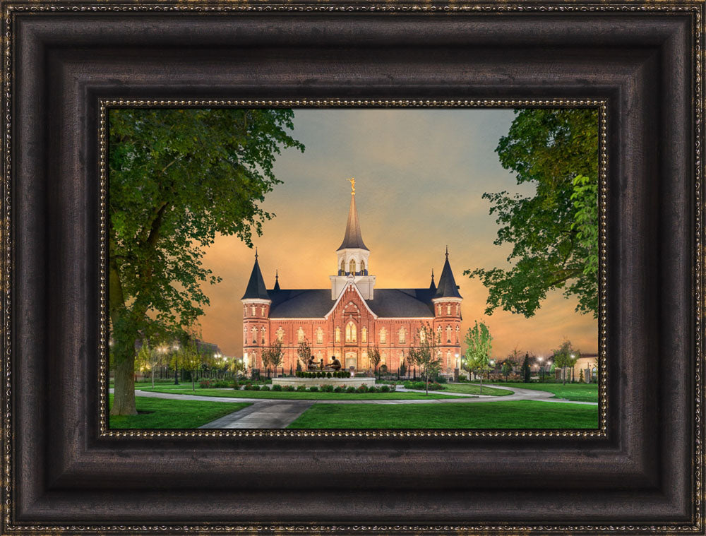 Provo City Center Temple - Footsteps of Faith 17x22 framed giclee canvas dark brown frame