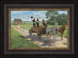 Heber C. Kimball, Brigham Young and Orson F. Whitney shout from a wagon. Art 2