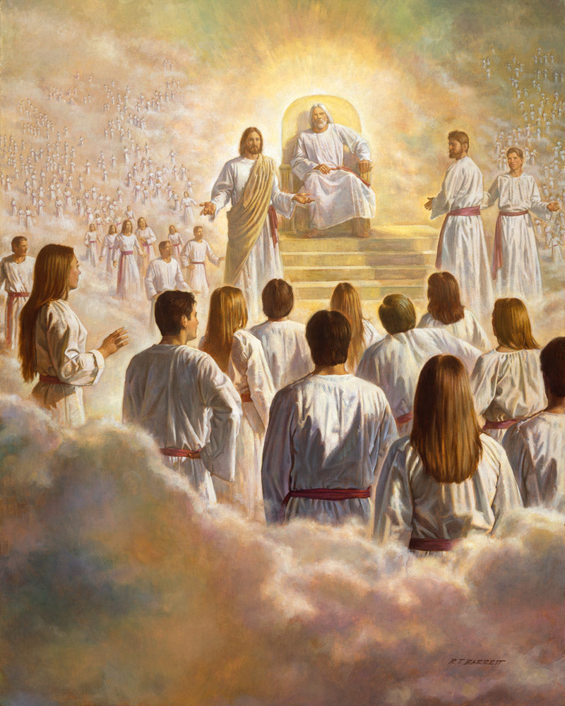 The grand Council in the spirit world with Heavenly father and Jesus Christ. 