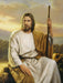 Christ seated on a rock holding a staff represents strength and compassion.