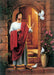 Christ standing in a doorway with three doves in the foreground.