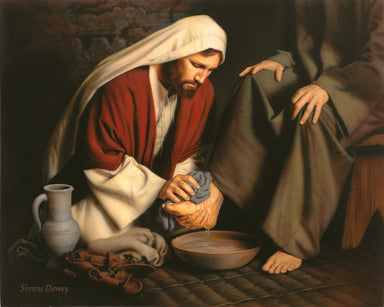 Christ washing the disciples feet during the last supper.
