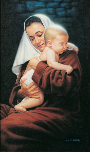 Mary holds baby Jesus and ponders her experience.