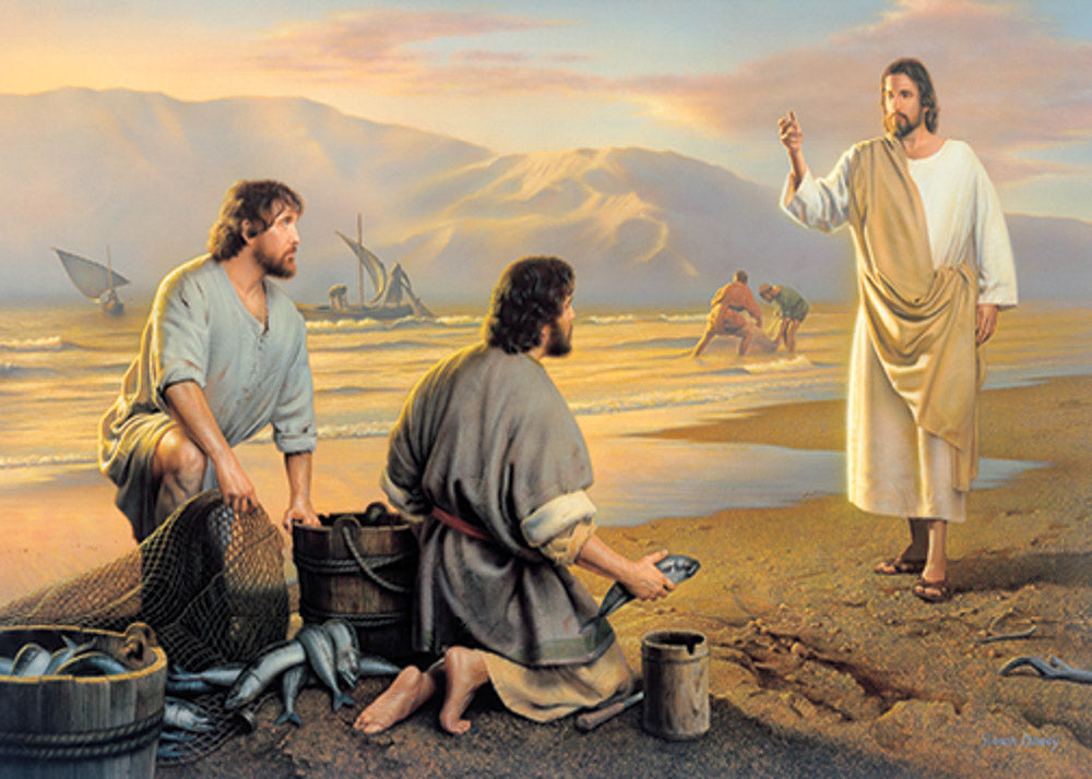 Painting of Jesus teaching his crew to fish - store original painting 12” x 14” x 3/4” acrylic on wood