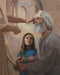 Jesus healing a blind man while a young girl watches. 