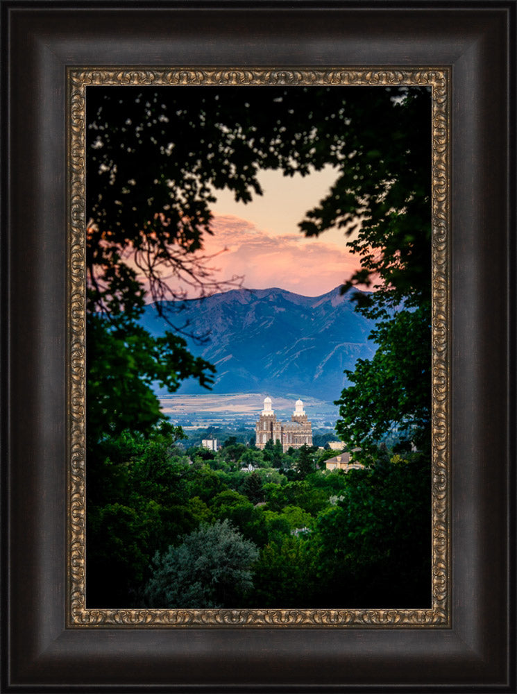 Logan Temple - Framed by Trees by Scott Jarvie