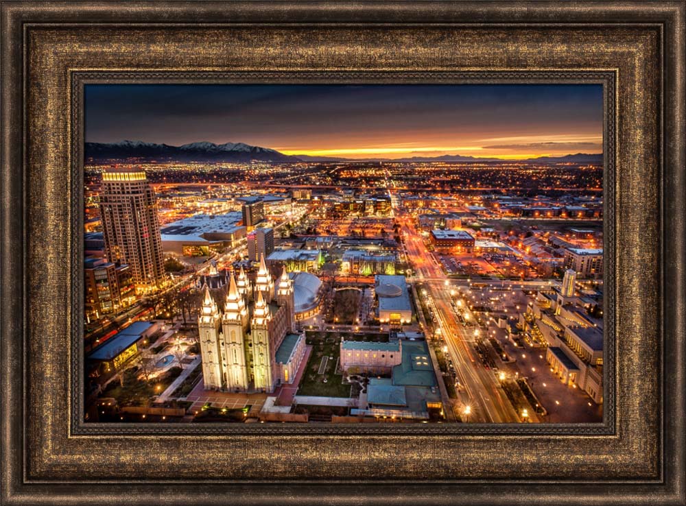 Salt Lake Temple - Sunset Cityscape by Scott Jarvie