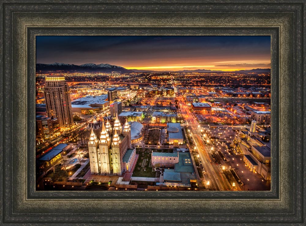 Salt Lake Temple - Sunset Cityscape by Scott Jarvie